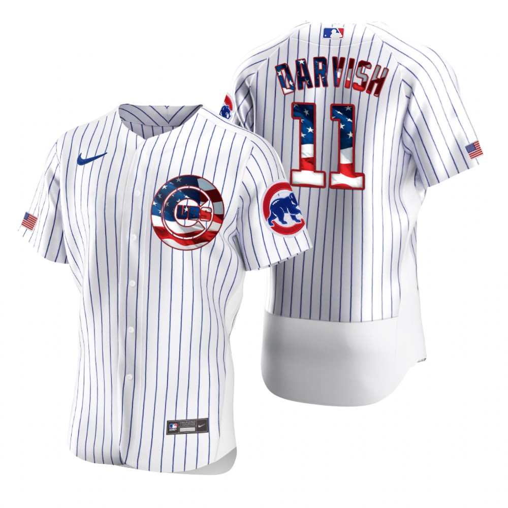 Chicago Cubs #11 Yu Darvish Men Nike White Fluttering USA Flag Limited Edition Authentic MLB Jersey
